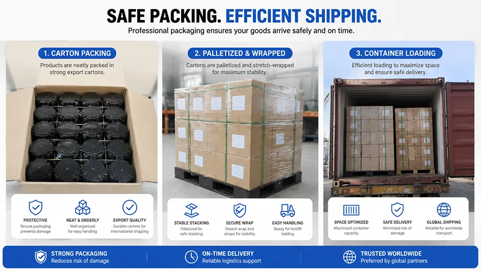 4 pack HDPE can carrier export packaging pallet loading and container shipping