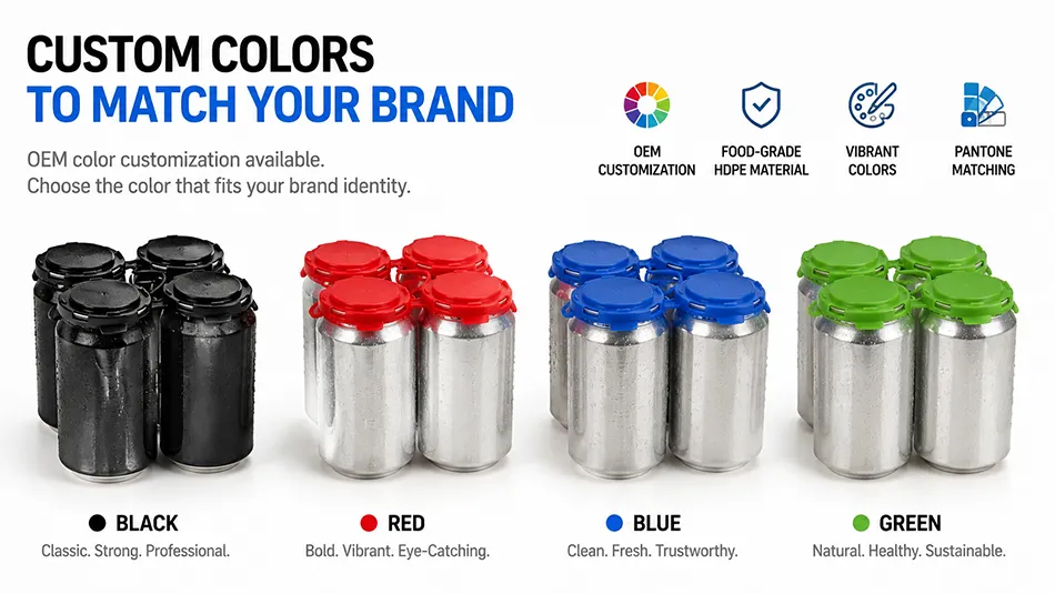 custom colored HDPE 4 pack can carriers for beverage branding OEM options