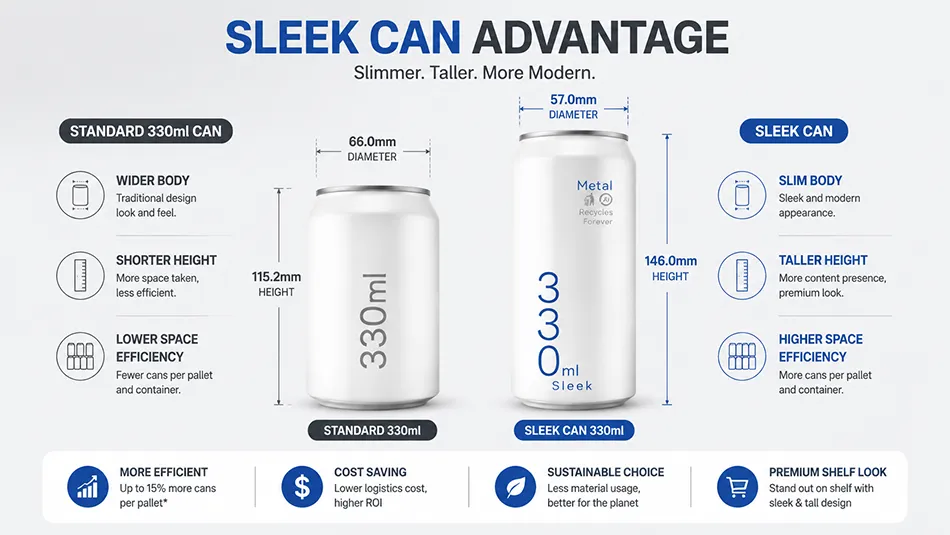330ml sleek aluminum can vs standard aluminum can comparison for beverage packaging