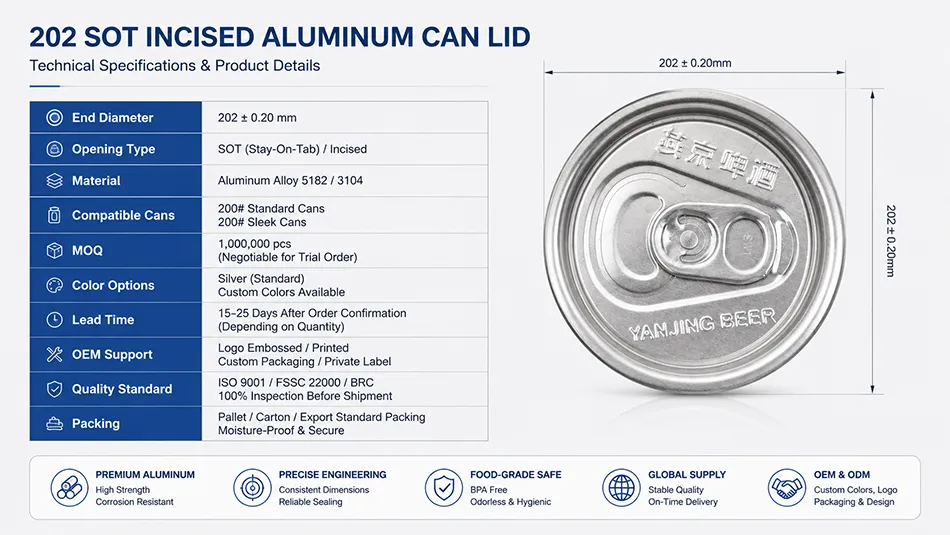 202 SOT Incised Aluminum Can Lids Specifications
