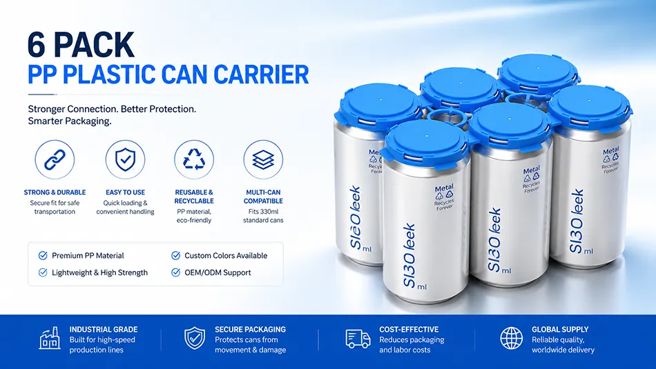 6 pack PP plastic can carrier manufacturer for 202 beverage cans