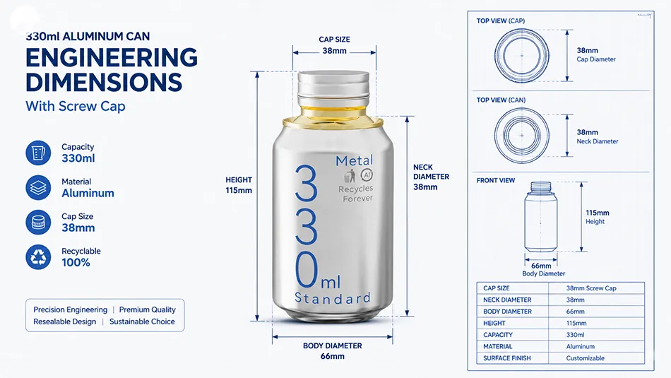 330ml aluminum screw cap can dimensions