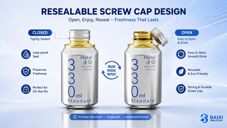 open and closed 330ml screw cap aluminum can