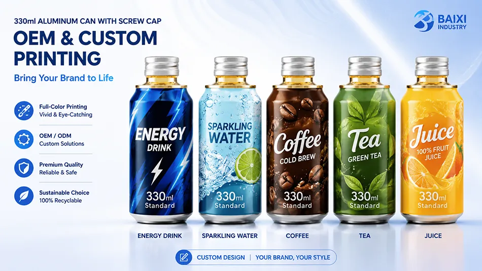 custom printed 330ml aluminum screw cap cans