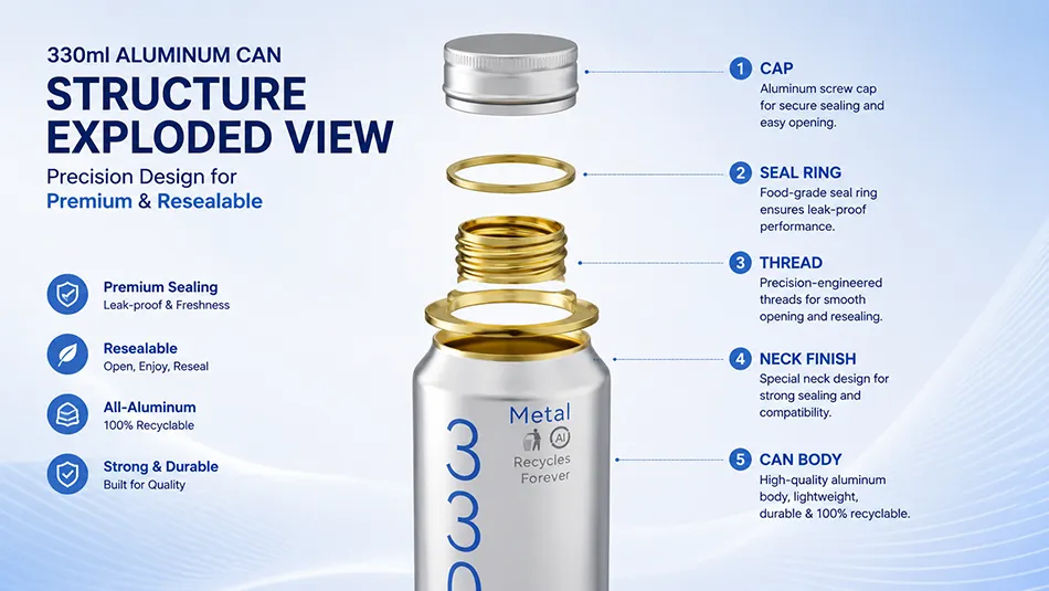 structure diagram of 330ml aluminum can with screw cap