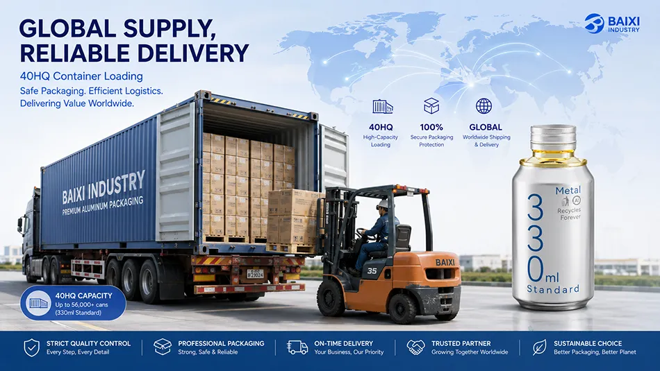 40HQ container loading for aluminum cans with screw cap