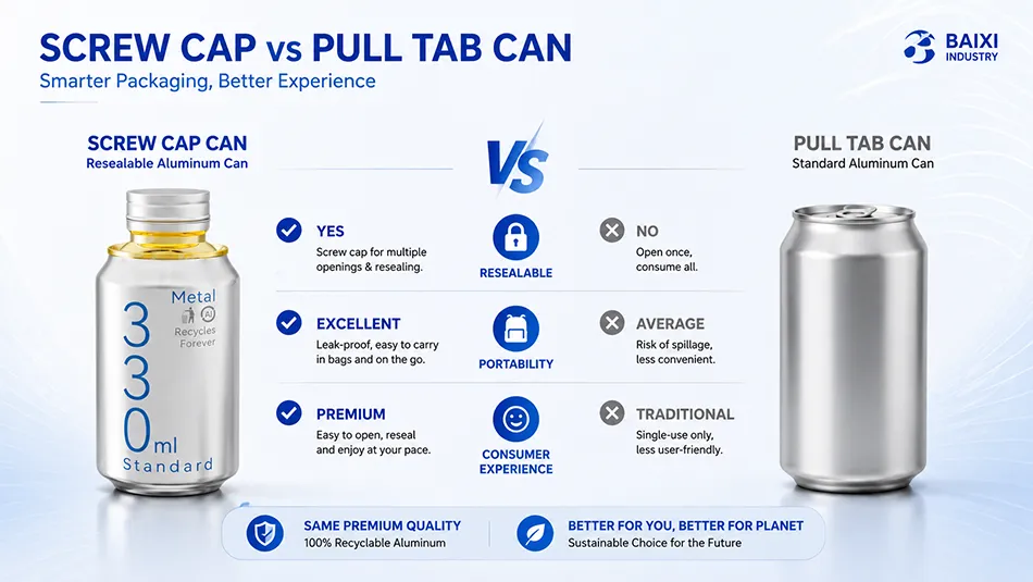 screw cap aluminum can vs easy open beverage can