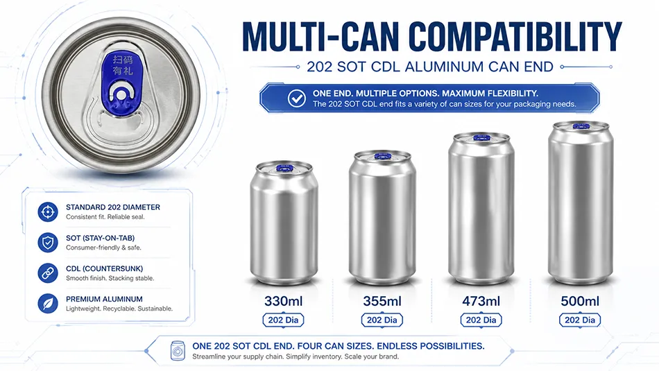 202 SOT CDL lids compatible with 330ml 355ml 473ml 500ml cans