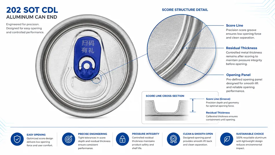 score line detail of 202 SOT CDL aluminum can end