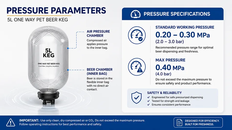 working pressure diagram for 5L one way PET beer keg