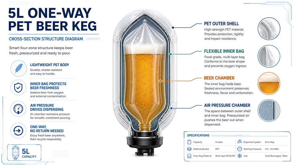 dispensing principle of PET beer keg with flexible inner bag