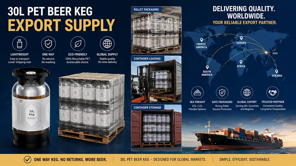 export packaging for 30L disposable PET beer kegs