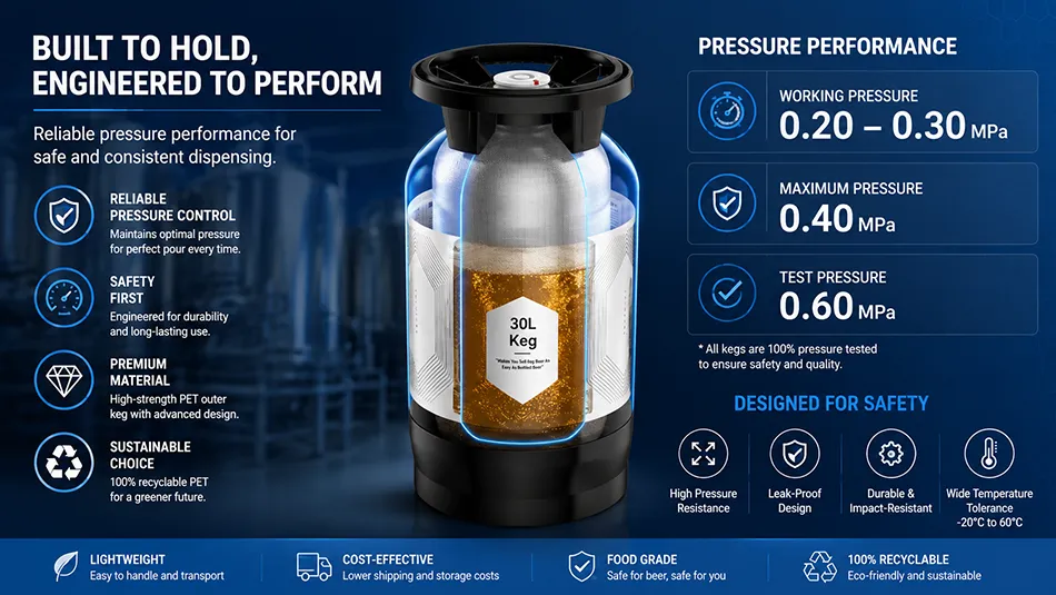 pressure performance of 30L disposable PET beer keg