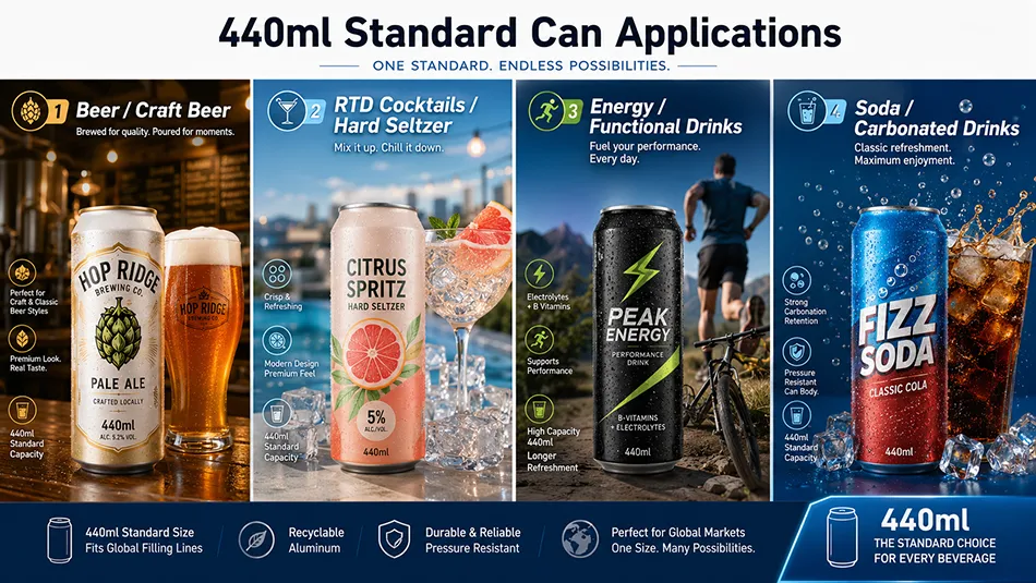 440ml aluminum cans for beer and craft beer, cocktails, carbonated drinks packaging