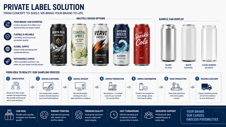 private label 440ml aluminum cans for beverage brands