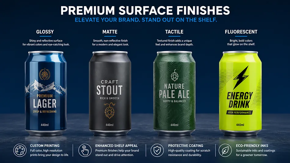 glossy matte tactile fluorescent finishes for 440ml aluminum cans