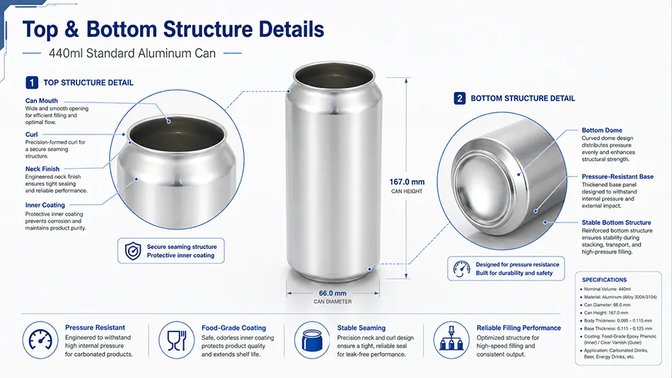 top and bottom detail of 440ml standard aluminum can
