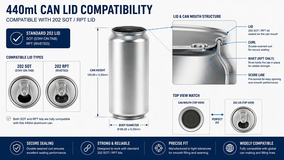 202 SOT lid compatibility for 440ml standard aluminum can