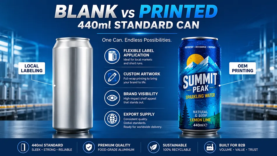 blank 440ml aluminum cans compared with printed aluminum cans