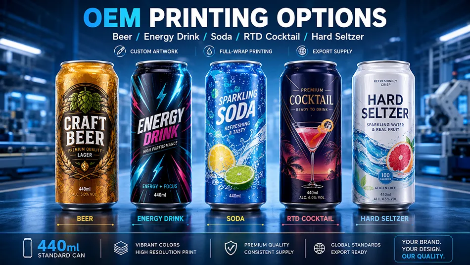 custom printed 440ml aluminum cans for private label beverages
