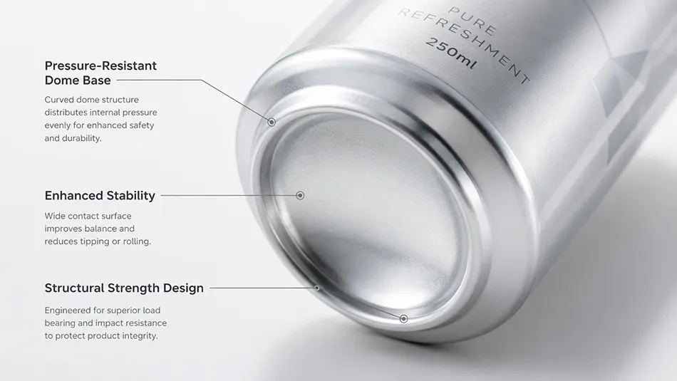 bottom dome structure of 250ml aluminum beverage can