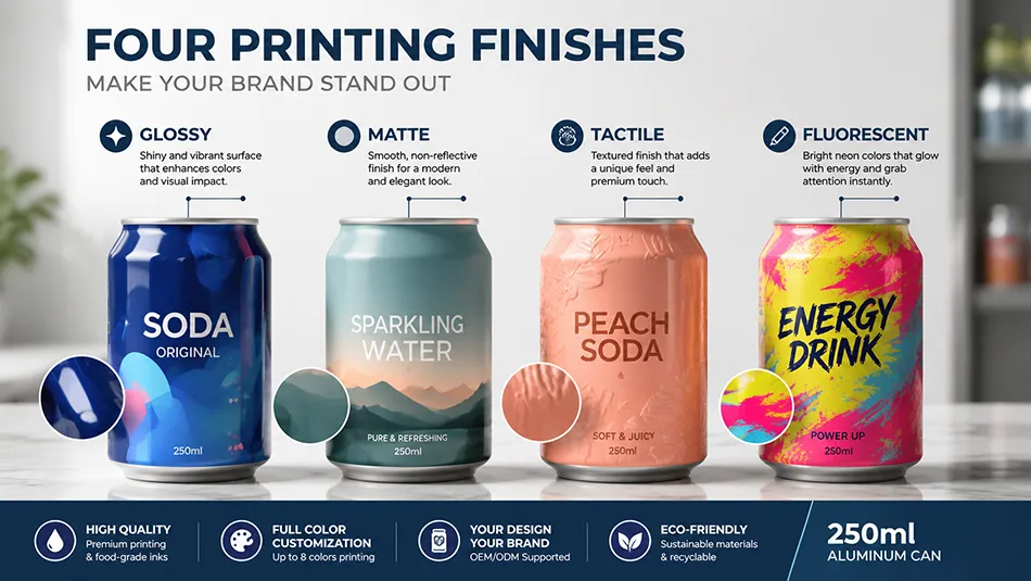glossy matte tactile printing effects for aluminum soda cans