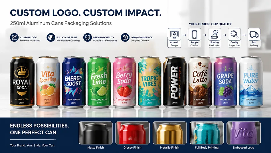 custom logo printed 250ml aluminum soda cans OEM service