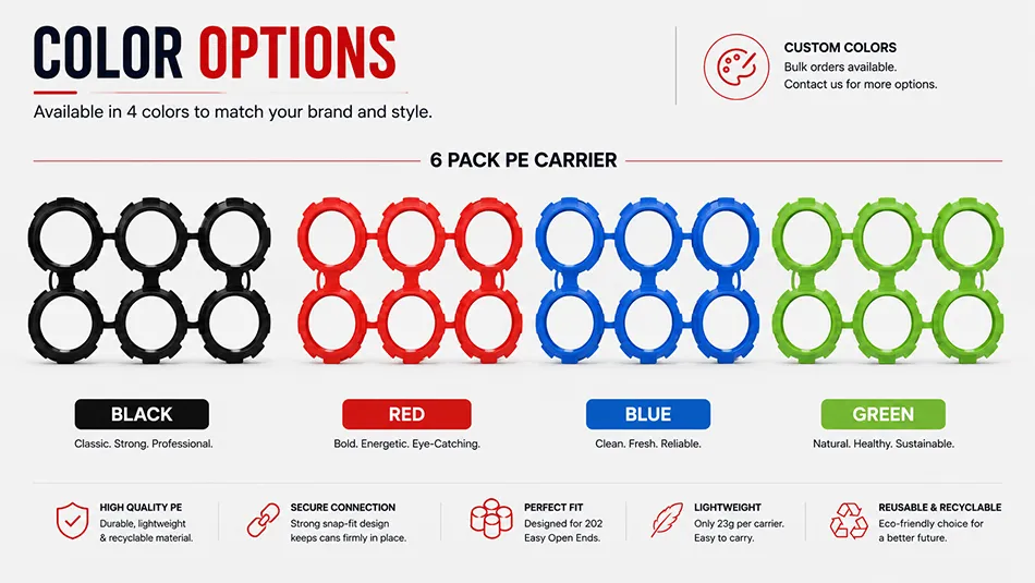 red black blue and green PE beverage can carrier color options