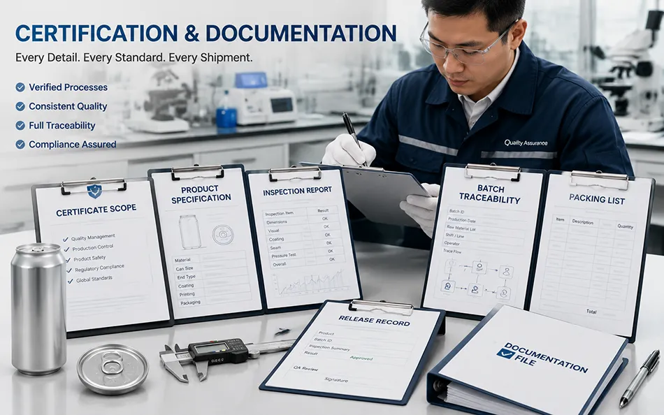 Beverage packaging certificates product specifications inspection reports and traceability records