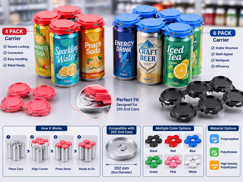 Four-pack and six-pack plastic beverage can holders