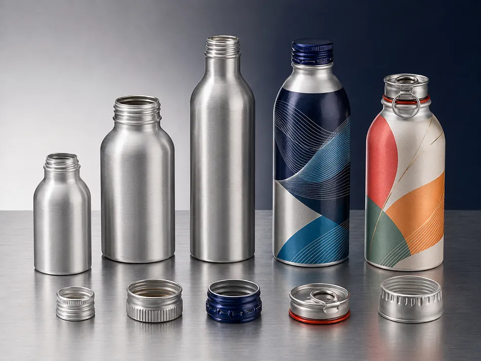 Blank and custom printed aluminum beverage bottles with closure options