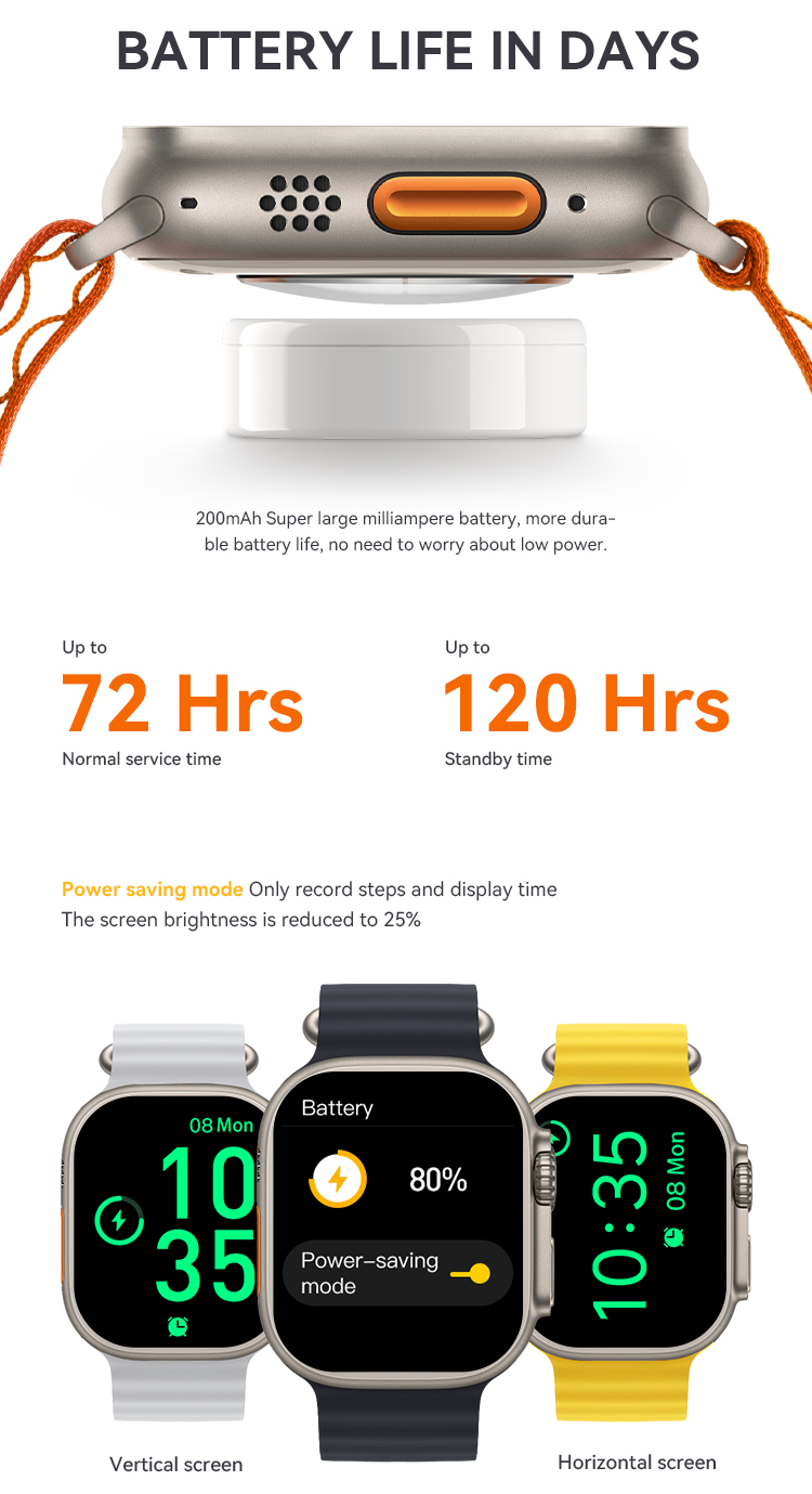 Ultra 8 series Smart Watch 49mm 2 Inch Big Screen Compass Dial Nfc Games Body Temperature Sports Fitness Smart Watch Hw68 Ultra