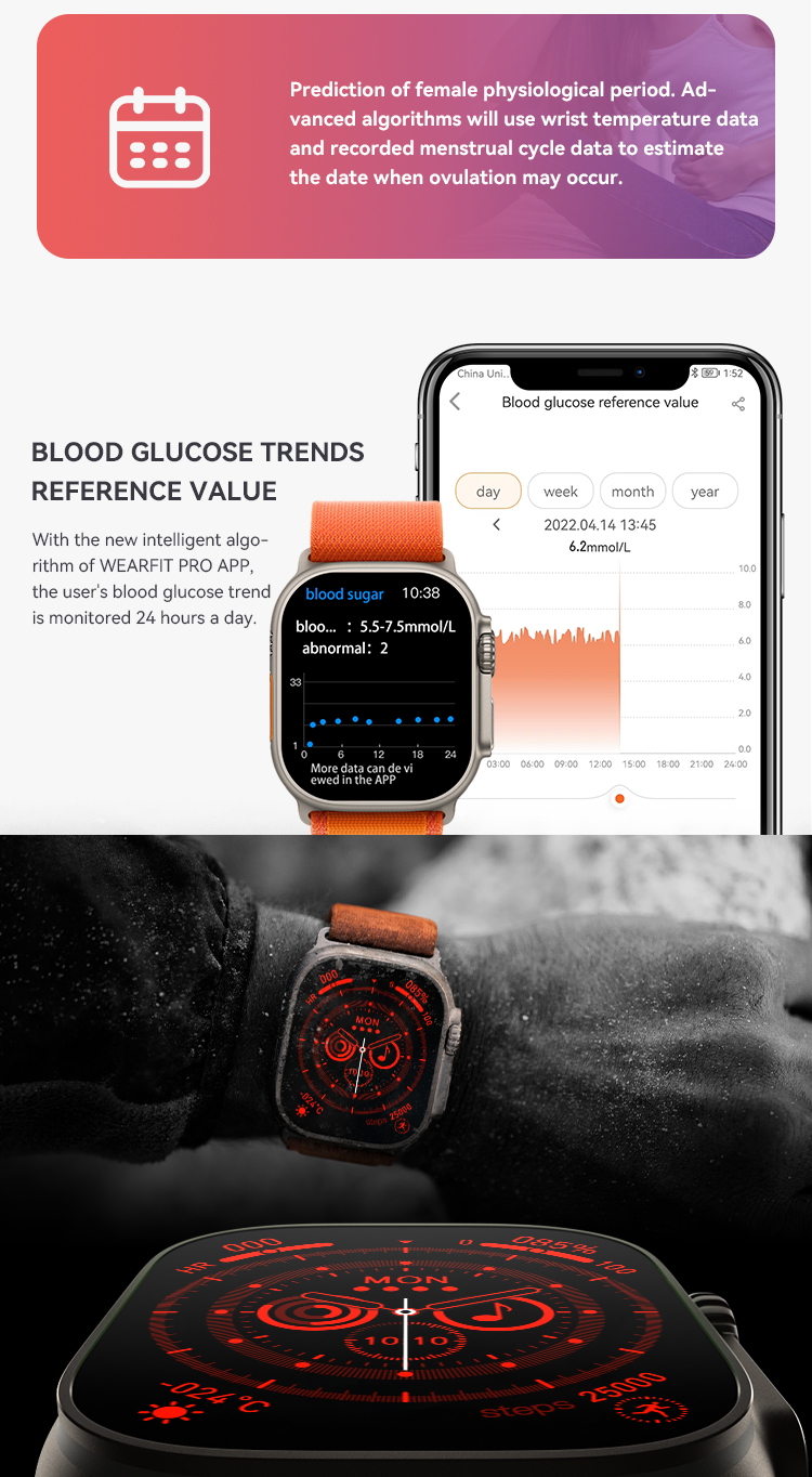 Ultra 8 series Smart Watch 49mm 2 Inch Big Screen Compass Dial Nfc Games Body Temperature Sports Fitness Smart Watch Hw68 Ultra
