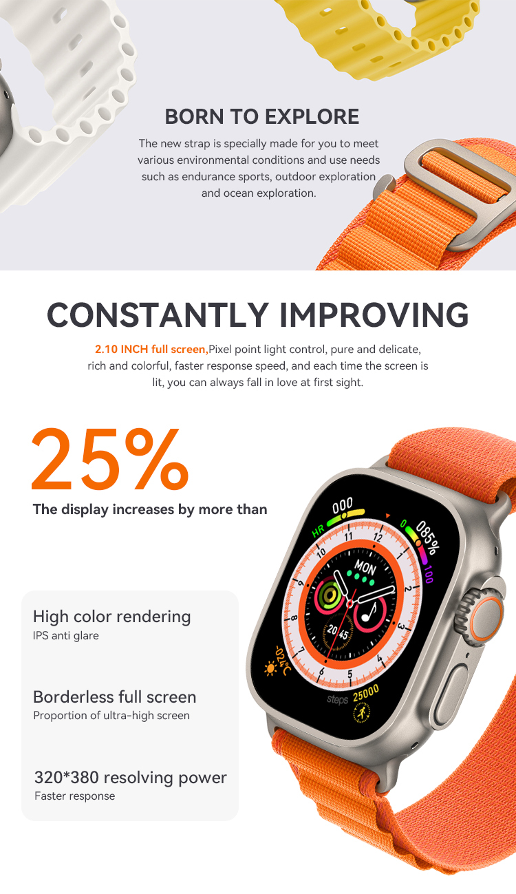 Ultra 8 series Smart Watch 49mm 2 Inch Big Screen Compass Dial Nfc Games Body Temperature Sports Fitness Smart Watch Hw68 Ultra