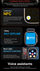 Ultra 8 series Smart Watch 49mm 2 Inch Big Screen Compass Dial Nfc Games Body Temperature Sports Fitness Smart Watch Hw68 Ultra