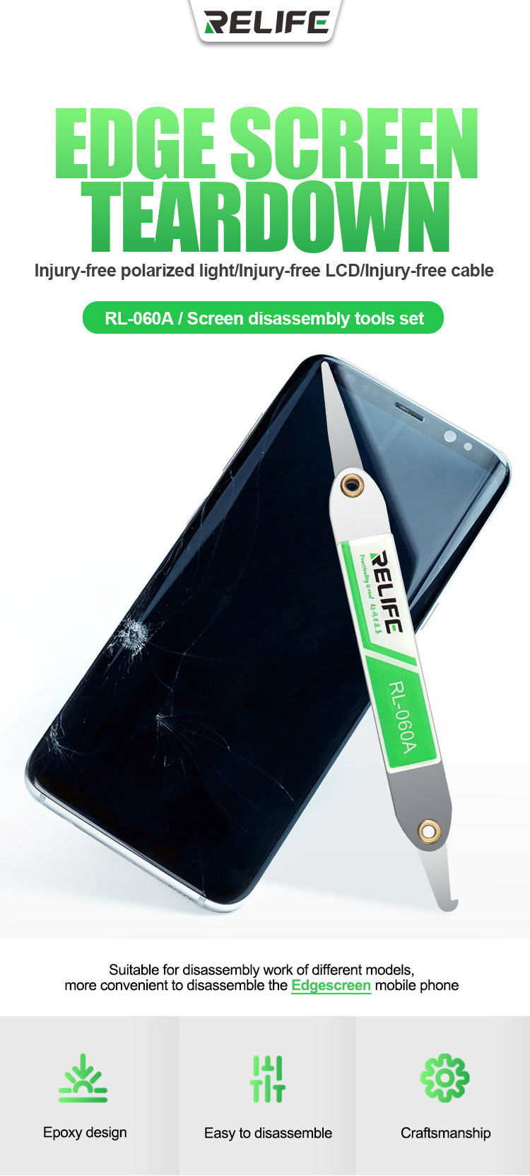 Wholesale Price RELIFE RL-060A Edge Screen Teardown Set For Repair Mobile Phone