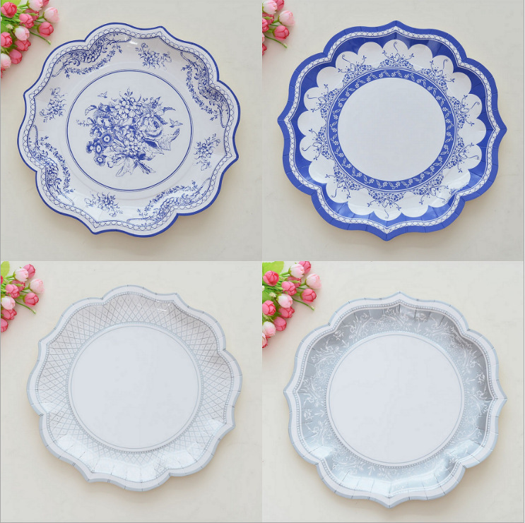 Blue and White Porcelain Disposable Paper Plate（x8）