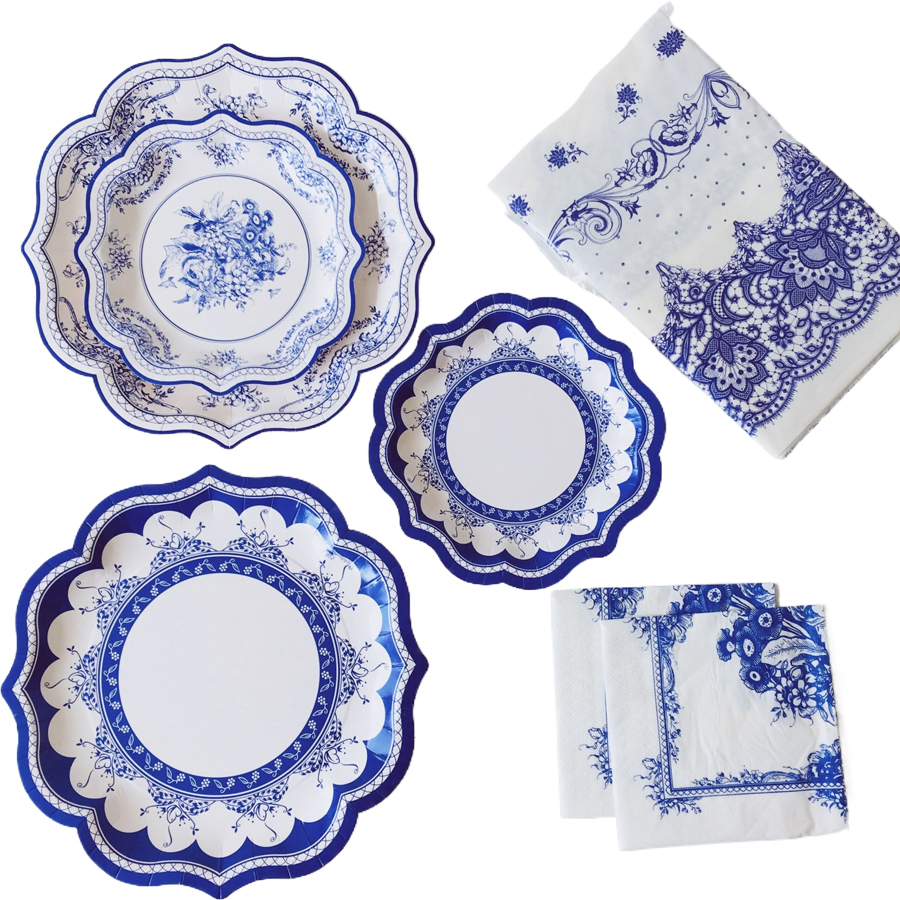 Blue and White Porcelain Disposable Paper Plate（x8）