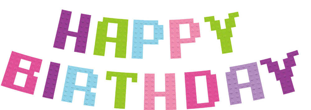 Pink Building Block Birthday Paper Tableware