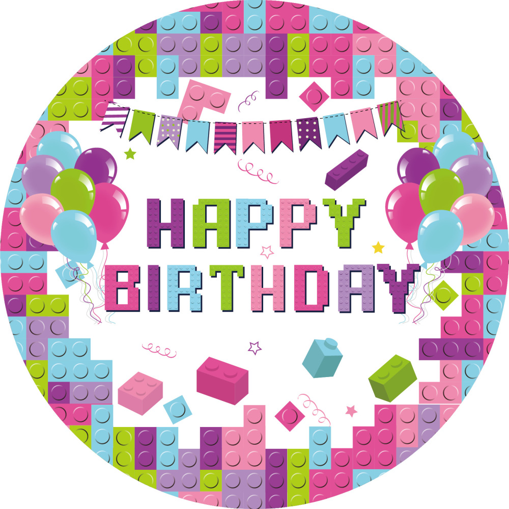 Pink Building Block Birthday Paper Tableware