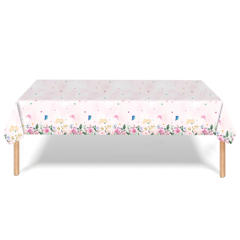 137cm*274cm Spring Flower Butterfly Disposable Waterproof Tablecloth（x1）