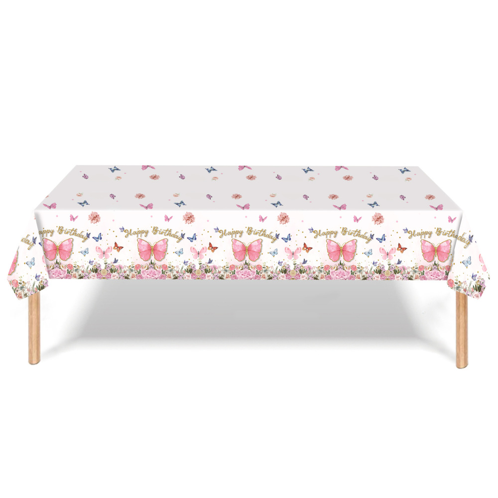 137cm*274cm Spring Flower Butterfly Disposable Waterproof Tablecloth（x1）