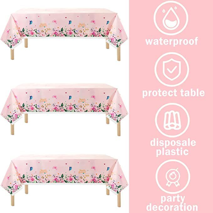 137cm*274cm Spring Flower Butterfly Disposable Waterproof Tablecloth（x1）