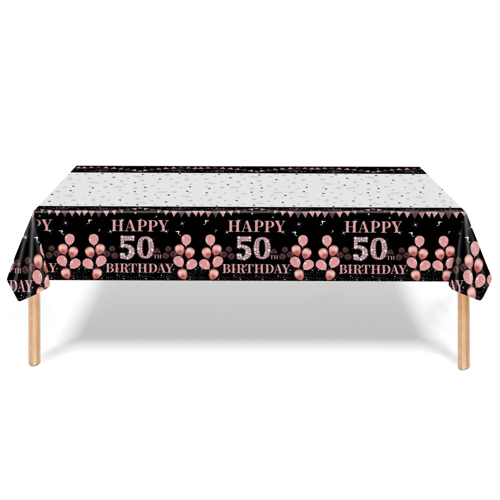 137cm*274cm Rose Gold Thirty Forty Fifty Sixty Birthday Disposable Waterproof Tablecloth（x1）