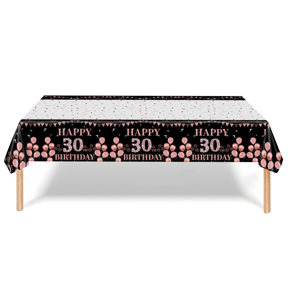 137cm*274cm Rose Gold Thirty Forty Fifty Sixty Birthday Disposable Waterproof Tablecloth（x1）
