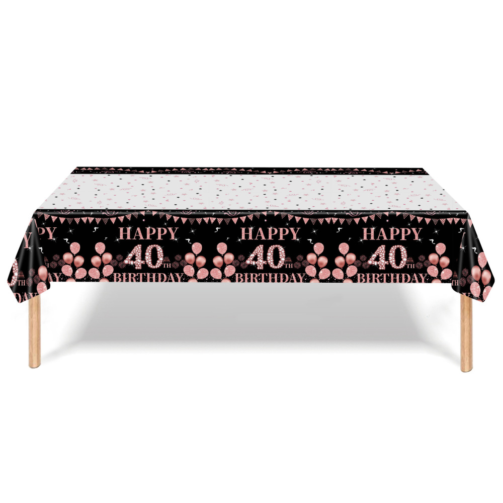 137cm*274cm Rose Gold Thirty Forty Fifty Sixty Birthday Disposable Waterproof Tablecloth（x1）
