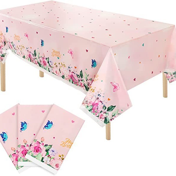 137cm*274cm Spring Flower Butterfly Disposable Waterproof Tablecloth（x1）