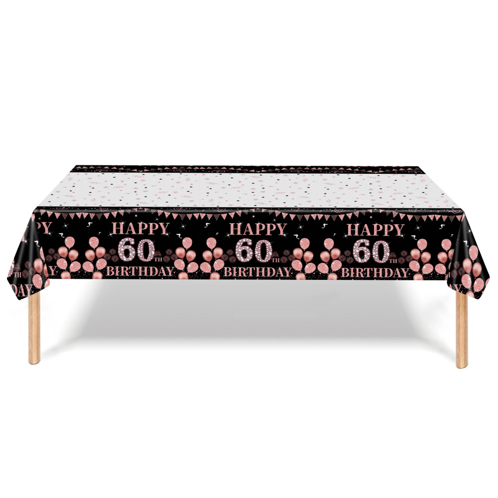 137cm*274cm Rose Gold Thirty Forty Fifty Sixty Birthday Disposable Waterproof Tablecloth（x1）