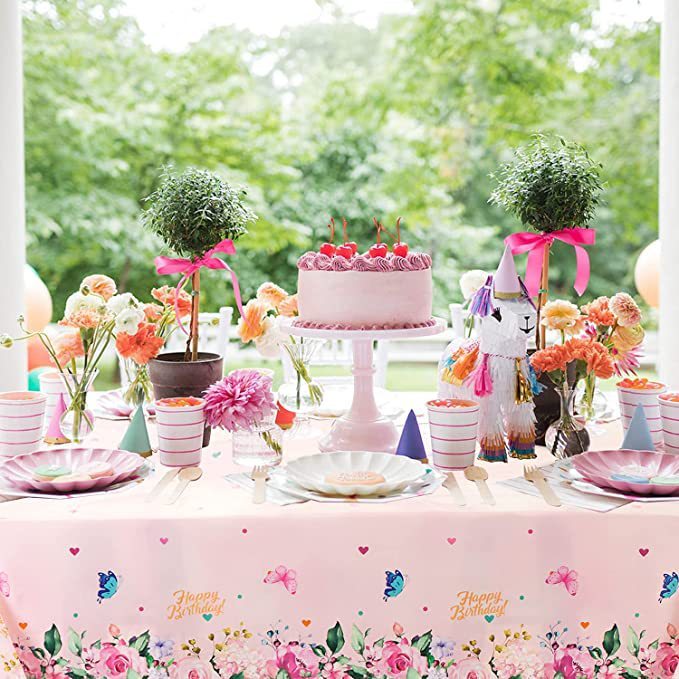 137cm*274cm Spring Flower Butterfly Disposable Waterproof Tablecloth（x1）
