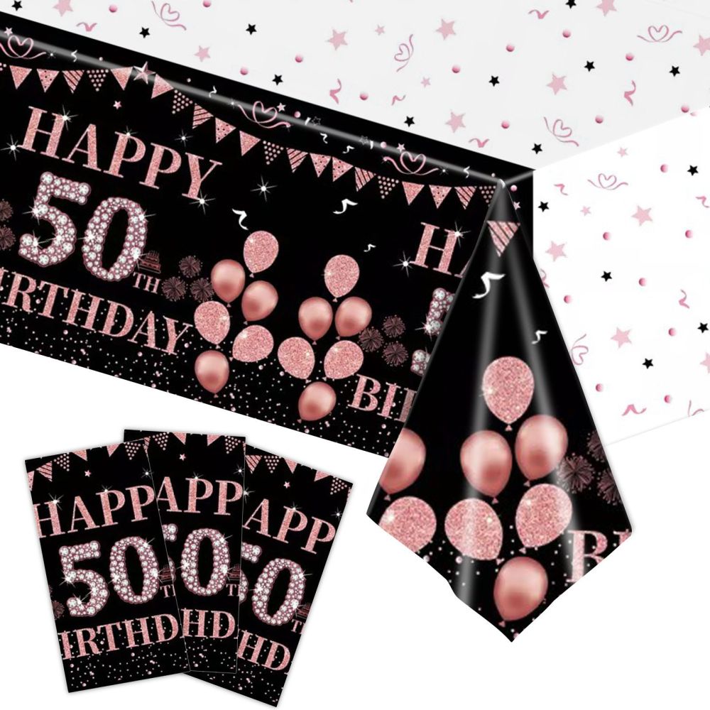 137cm*274cm Rose Gold Thirty Forty Fifty Sixty Birthday Disposable Waterproof Tablecloth（x1）
